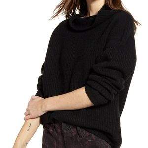 CHELSEA28 Rib Funnel Neck Sweater. Black. XS